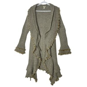 Escio Cardigan Women's XL Beige Ruffle Open‎ Front Cozy Long Outdoor Minimalist
